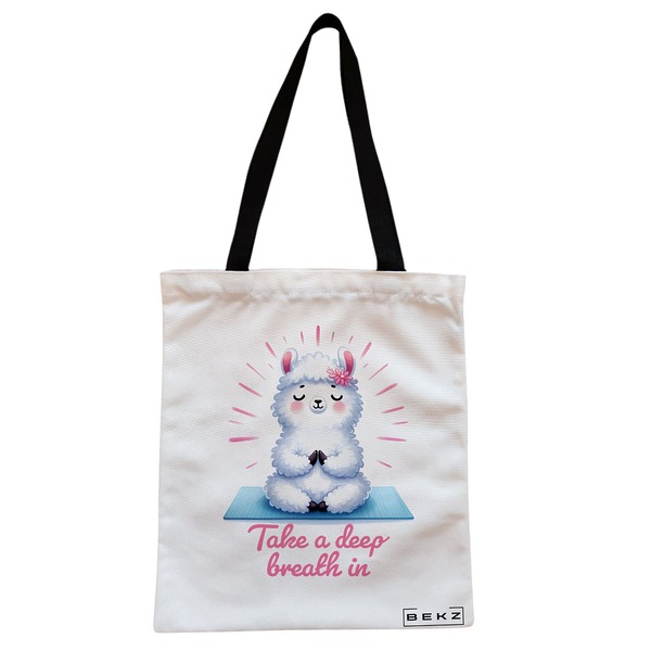 Geanta Canvas Tote pentru femei Yoga Take a deep breath in 38x34.5 cm Alba BEKZ®