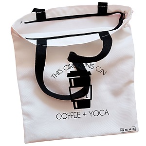 Alternative view of Geanta Canvas Tote pentru femei Yoga This Girl runs on coffe and yoga 2, 38x34.5 cm, Alba, BEKZ®