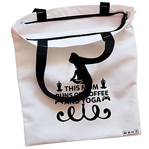 Alternative view of Geanta Canvas Tote pentru femei Yoga This MOM runs on coffe and yoga, 38x34.5 cm, Alba, BEKZ®
