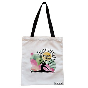 Geanta Canvas Tote pentru femei Yoga Vibes, 38x34.5 cm, Alba, BEKZ®