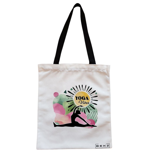 Geanta Canvas Tote pentru femei Yoga Vibes 38x34.5 cm Alba BEKZ®