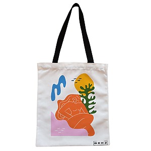 Geanta Canvas Tote pentru femei, model Abstract Connection, 38x34.5 cm, Alba, BEKZ®