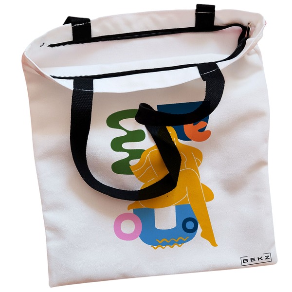 Geanta Canvas Tote pentru femei model Abstract Human Art 38x34.5 cm Alba BEKZ® 1