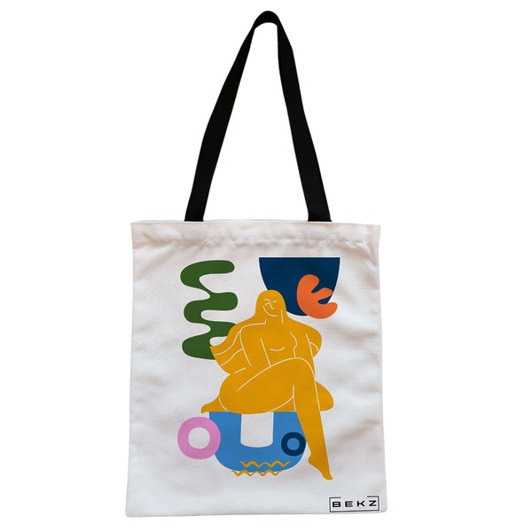Geanta Canvas Tote pentru femei model Abstract Human Art 38x34.5 cm Alba BEKZ®