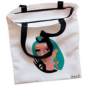 Alternative view of Geanta Canvas Tote pentru femei, model Abstract face, 38x34.5 cm, Alba, BEKZ®