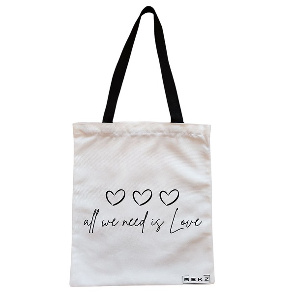 Geanta Canvas Tote pentru femei, model All we nee is Love, 38x34.5 cm, Alba, BEKZ® 1 Geanta Canvas Tote pentru femei model All we nee is Love 38x34.5 cm Alba BEKZ®