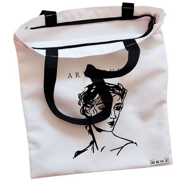 Geanta Canvas Tote pentru femei model Art Lover 38x34.5 cm Alba BEKZ® 1