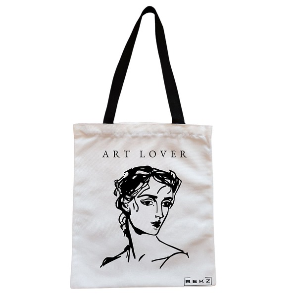 Geanta Canvas Tote pentru femei model Art Lover 38x34.5 cm Alba BEKZ®