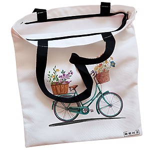 Alternative view of Geanta Canvas Tote pentru femei, model Artistic Bicycle, 38x34.5 cm, Alba, BEKZ®