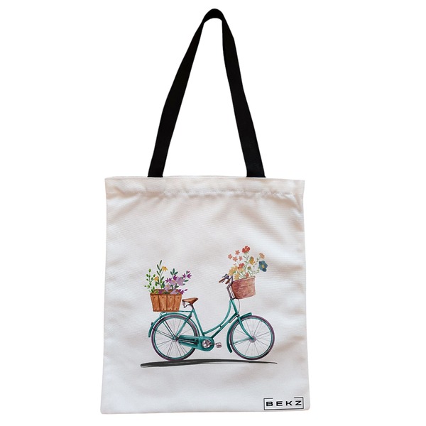 Geanta Canvas Tote pentru femei, model Artistic Bicycle, 38x34.5 cm, Alba, BEKZ® 1 Geanta Canvas Tote pentru femei model Artistic Bicycle 38x34.5 cm Alba BEKZ®