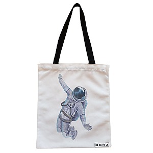 Geanta Canvas Tote pentru femei, model Astronaut, 38x34.5 cm, Alba, BEKZ®