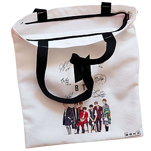 Alternative view of Geanta Canvas Tote pentru femei, model BTS Army 1, 38x34.5 cm, Alba, BEKZ®