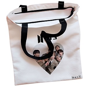Alternative view of Geanta Canvas Tote pentru femei, model BTS Army 10, 38x34.5 cm, Alba, BEKZ®