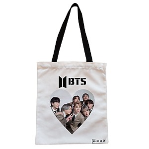 Geanta Canvas Tote pentru femei, model BTS Army 10, 38x34.5 cm, Alba, BEKZ®