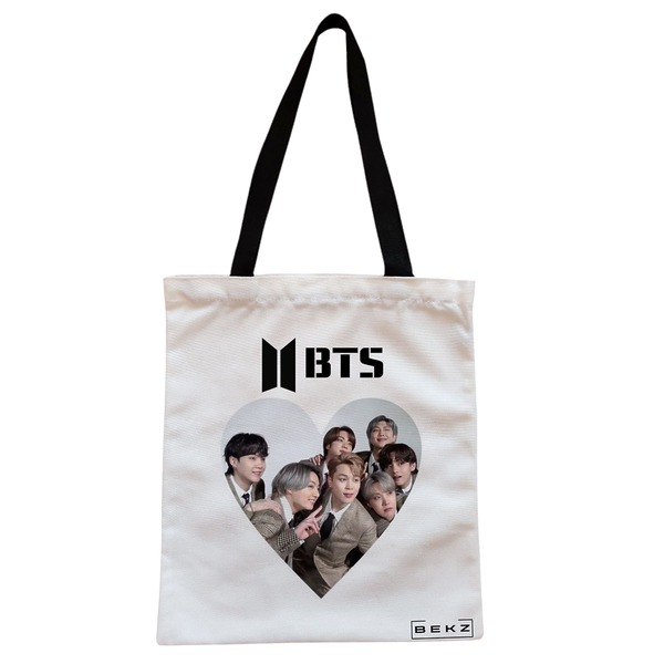 Geanta Canvas Tote pentru femei model BTS Army 10 38x34.5 cm Alba BEKZ®