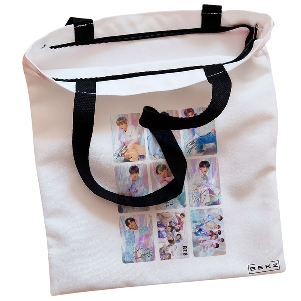 Geanta Canvas Tote pentru femei model BTS Army 11 38x34.5 cm Alba BEKZ® 1