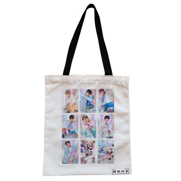 Geanta Canvas Tote pentru femei model BTS Army 11 38x34.5 cm Alba BEKZ®