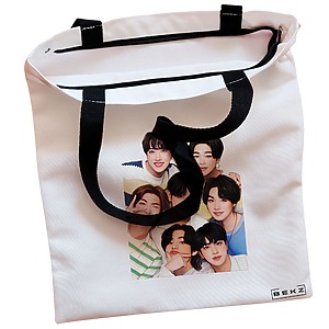 Alternative view of Geanta Canvas Tote pentru femei, model BTS Army 2, 38x34.5 cm, Alba, BEKZ®