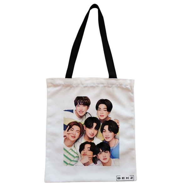 Geanta Canvas Tote pentru femei model BTS Army 2 38x34.5 cm Alba BEKZ®