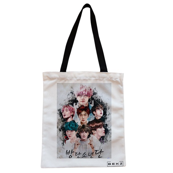 Geanta Canvas Tote pentru femei model BTS Army 3 38x34.5 cm Alba BEKZ®