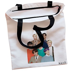 Alternative view of Geanta Canvas Tote pentru femei, model BTS Army 5, 38x34.5 cm, Alba, BEKZ®