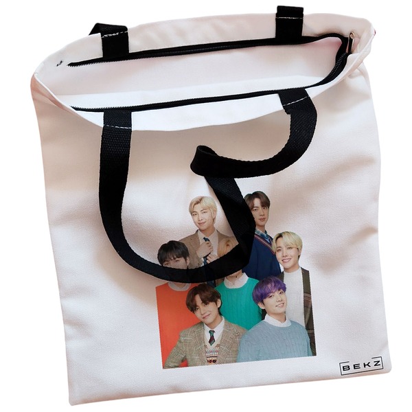 Geanta Canvas Tote pentru femei model BTS Army 5 38x34.5 cm Alba BEKZ® 1