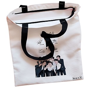 Alternative view of Geanta Canvas Tote pentru femei, model BTS Army 6 cu semnaturii, 38x34.5 cm, Alba, BEKZ®