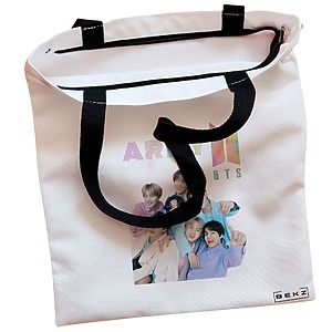 Alternative view of Geanta Canvas Tote pentru femei, model BTS Army 7, 38x34.5 cm, Alba, BEKZ®