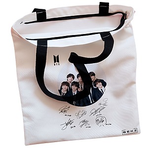 Alternative view of Geanta Canvas Tote pentru femei, model BTS Army 8 cu semnaturii, 38x34.5 cm, Alba, BEKZ®