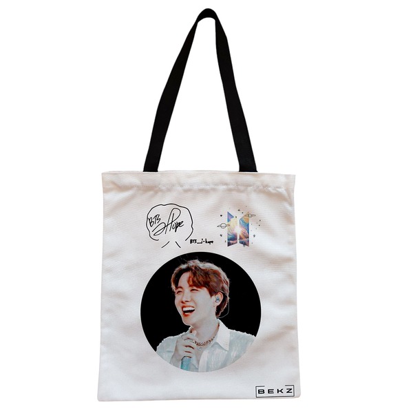 Geanta Canvas Tote pentru femei model BTS J Hope 38x34.5 cm Alba BEKZ®