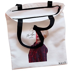 Alternative view of Geanta Canvas Tote pentru femei, model BTS Jimin cu semnatura 2, 38x34.5 cm, Alba, BEKZ®
