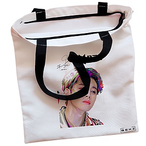 Alternative view of Geanta Canvas Tote pentru femei, model BTS Jimin cu semnatura 3, 38x34.5 cm, Alba, BEKZ®