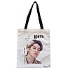 Geanta Canvas Tote pentru femei, model BTS Jimin cu semnatura 3, 38x34.5 cm, Alba, BEKZ®