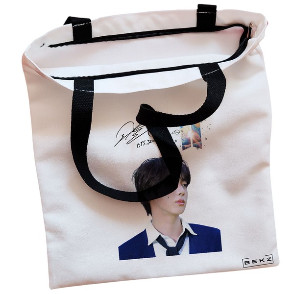 Geanta Canvas Tote pentru femei model BTS Jin 2 38x34.5 cm Alba BEKZ® 1