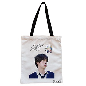 Geanta Canvas Tote pentru femei, model BTS Jin 2, 38x34.5 cm, Alba, BEKZ®