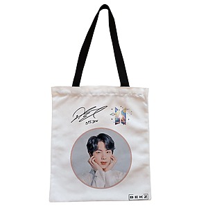 Geanta Canvas Tote pentru femei, model BTS Jin, 38x34.5 cm, Alba, BEKZ®