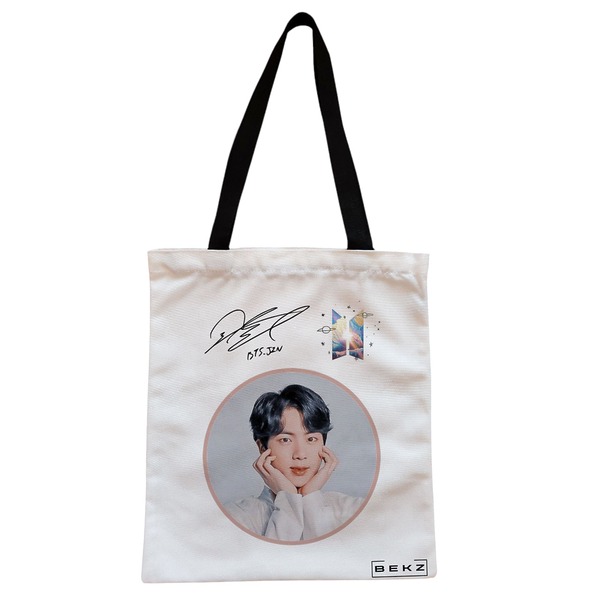 Geanta Canvas Tote pentru femei model BTS Jin 38x34.5 cm Alba BEKZ®