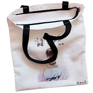 Alternative view of Geanta Canvas Tote pentru femei, model BTS Jungkook 2, 38x34.5 cm, Alba, BEKZ®