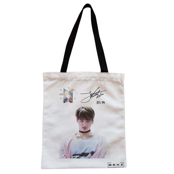 Geanta Canvas Tote pentru femei model BTS Jungkook 2 38x34.5 cm Alba BEKZ®