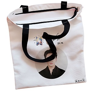 Alternative view of Geanta Canvas Tote pentru femei, model BTS Jungkook, 38x34.5 cm, Alba, BEKZ®