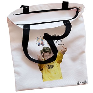 Alternative view of Geanta Canvas Tote pentru femei, model BTS RM cu semnatura, 38x34.5 cm, Alba, BEKZ®