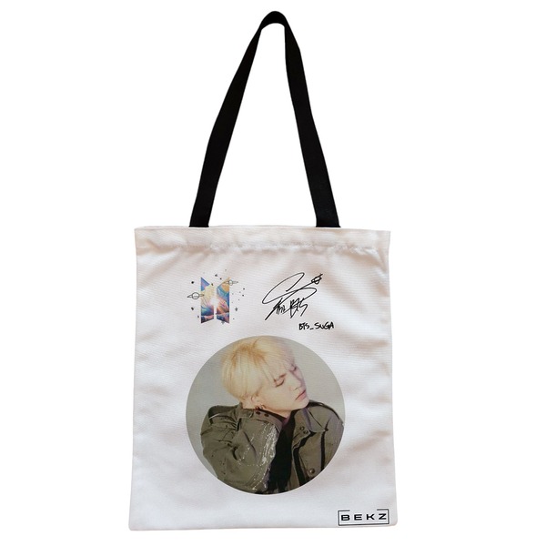 Geanta Canvas Tote pentru femei model BTS Suga 38x34.5 cm Alba BEKZ®