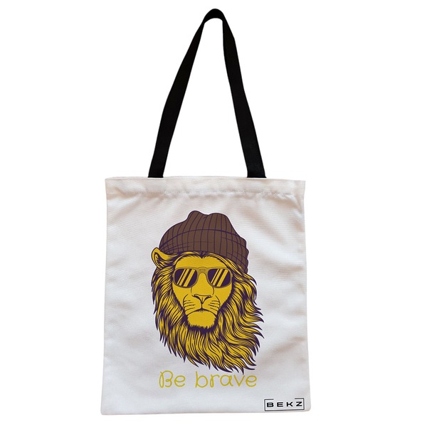 Geanta Canvas Tote pentru femei model Be Brave 38x34.5 cm Alba BEKZ®