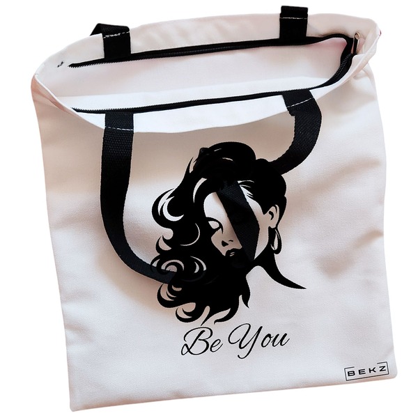Geanta Canvas Tote pentru femei model Be You 2 38x34.5 cm Alba BEKZ® 1