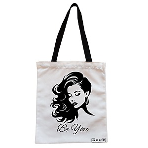 Geanta Canvas Tote pentru femei, model Be You 2, 38x34.5 cm, Alba, BEKZ®