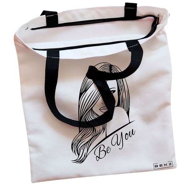 Geanta Canvas Tote pentru femei, model Be You 3, 38x34.5 cm, Alba, BEKZ® 8 Geanta Canvas Tote pentru femei model Be You 3 38x34.5 cm Alba BEKZ® 1