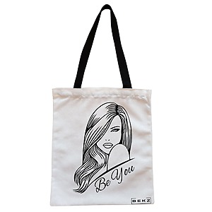 Geanta Canvas Tote pentru femei, model Be You 3, 38x34.5 cm, Alba, BEKZ®