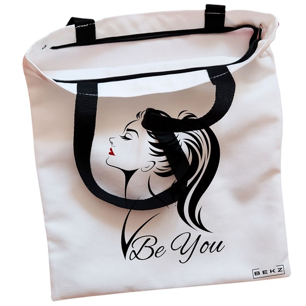 Geanta Canvas Tote pentru femei model Be You 38x34.5 cm Alba BEKZ® 1
