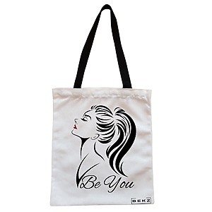 Geanta Canvas Tote pentru femei, model Be You, 38x34.5 cm, Alba, BEKZ®