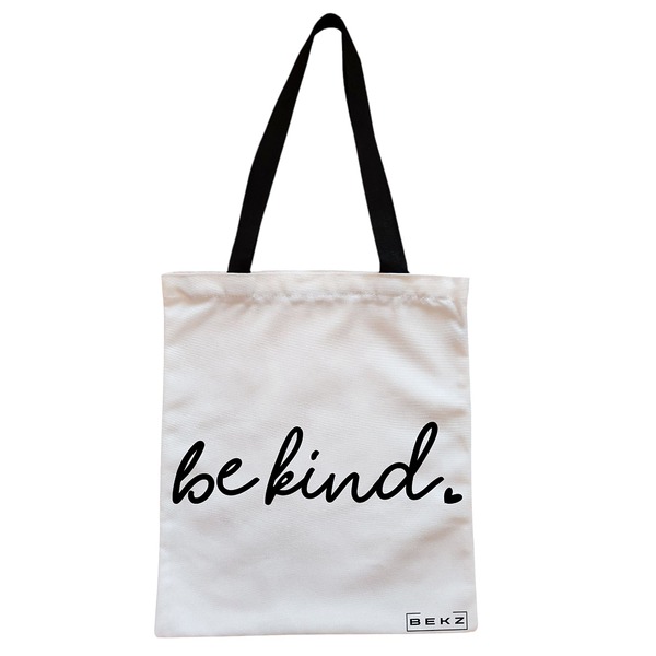 Geanta Canvas Tote pentru femei model Be kind 38x34.5 cm Alba BEKZ®
